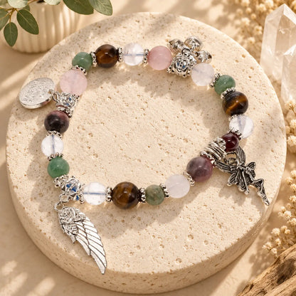 Self Confidence affirmation crystal bracelet with Tiger’s Eye, Garnet, Rose Quartz and mixed stones