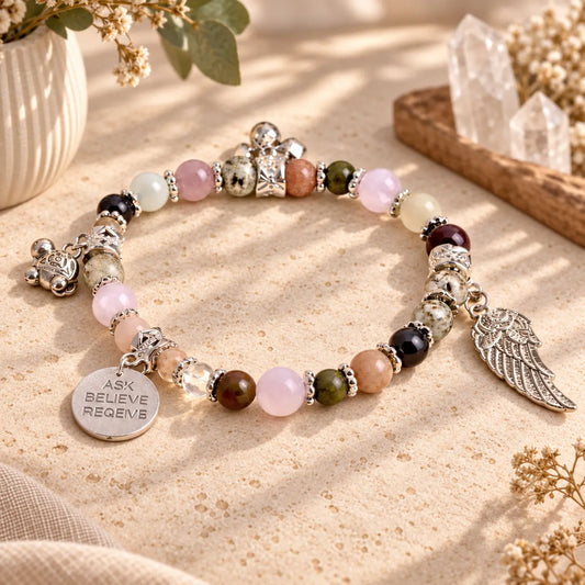 Self Esteem affirmation crystal bracelet with mixed gemstones for confidence and encouragement