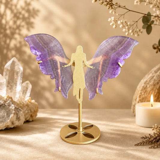 Small Fluorite Crystal Wings on Angel Stand – Emotional Balance, Clarity & Spiritual Healing