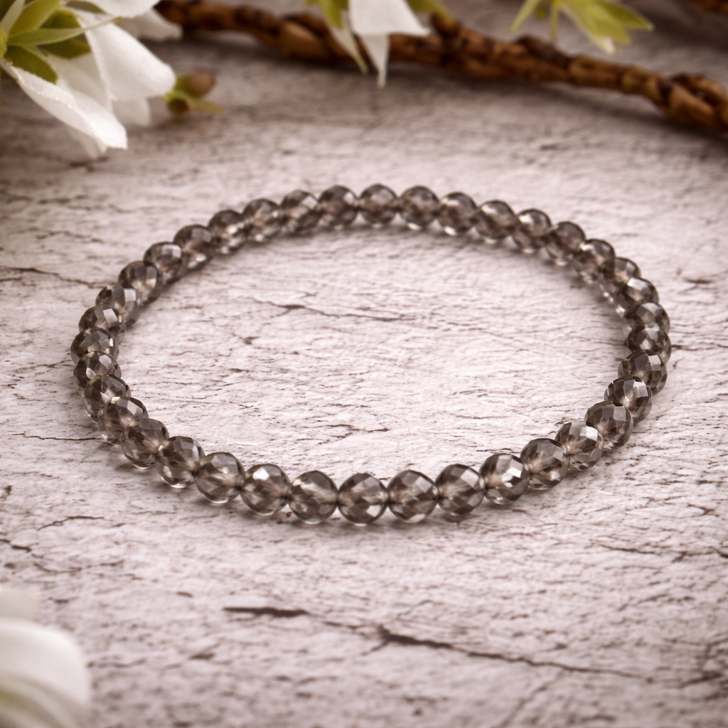 Smoky Quartz Bracelet 4mm – Faceted Crystal Bracelet for Grounding, Protection & Emotional Balance