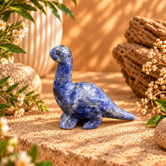 Sodalite crystal dinosaur carving approximately 7cm tall