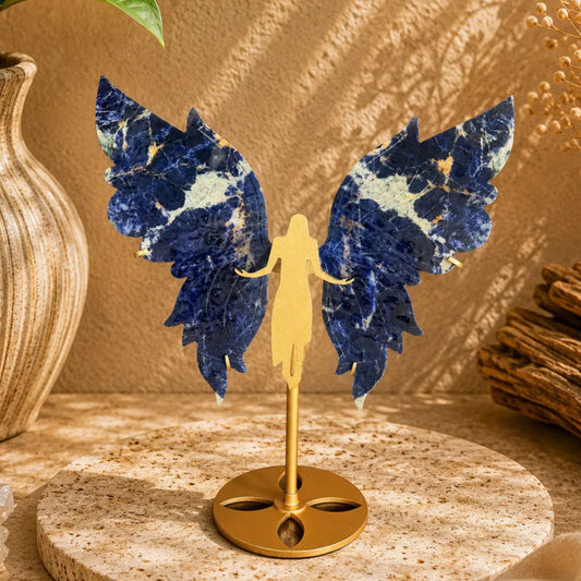 Sodalite Crystal Wings on Angel Stand