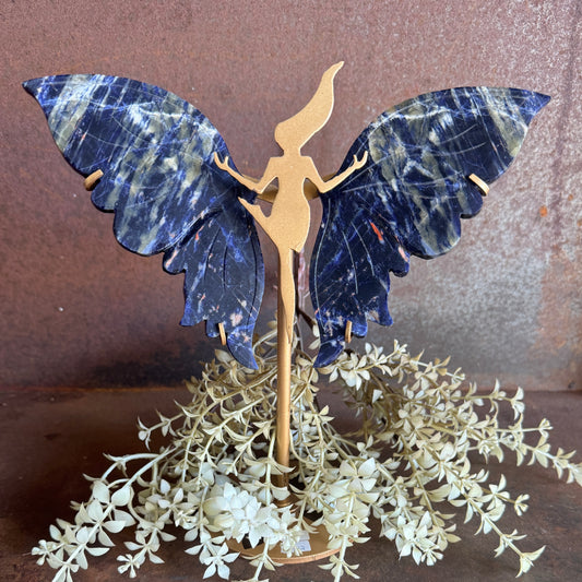 Sodalite Crystal Wings on Dancing Goddess Stand – Intuition, Wisdom & Spiritual Healing