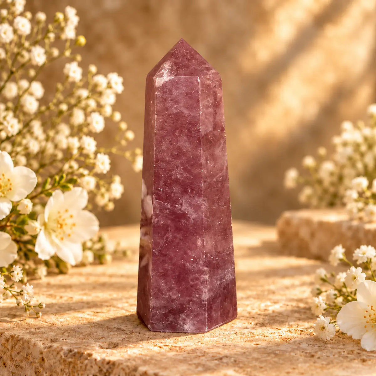 Strawberry Quartz crystal generator 292g for love, joy and emotional balance