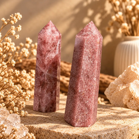 Strawberry Quartz pencil point tower crystal for love, joy and emotional healing