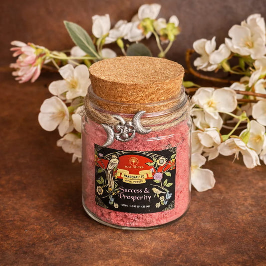Success and Prosperity Ritual Powder in reusable glass jar for abundance, wealth manifestation, spiritual protection and ritual work.