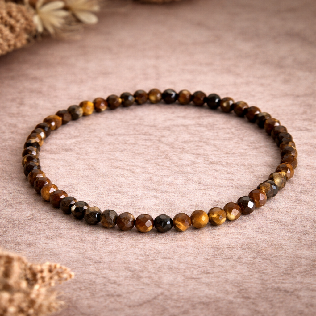 Tiger’s Eye Faceted Crystal Bracelet 4mm – Grounding, Protection & Inner Strength