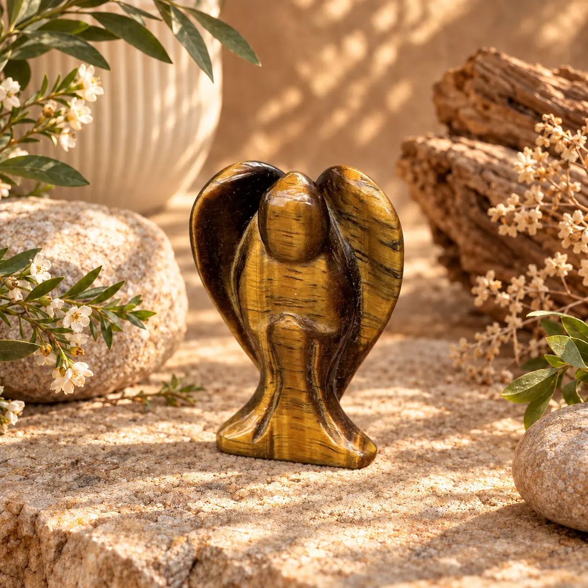 Tiger’s Eye Crystal Angel Carving 6cm – Confidence, Courage & Protection