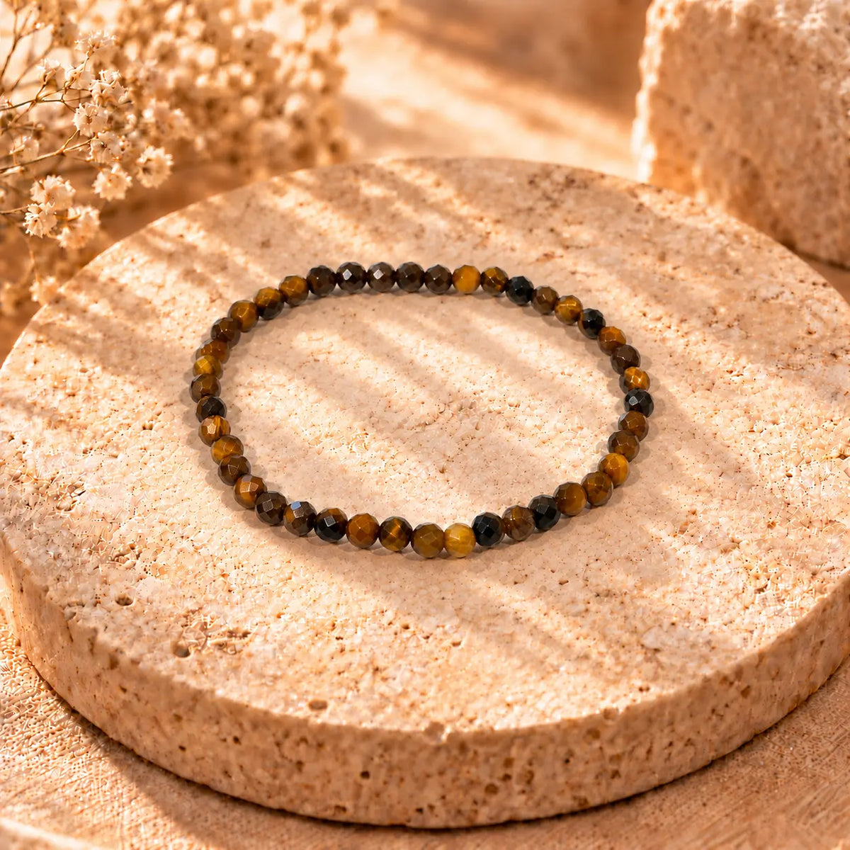 Tiger’s Eye 4mm faceted golden brown crystal stretch bracelet for confidence and grounding