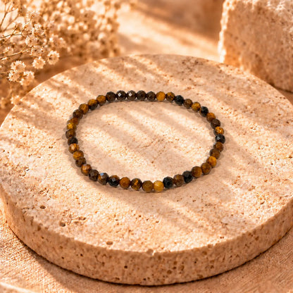 Tiger’s Eye 4mm faceted golden brown crystal stretch bracelet for confidence and grounding