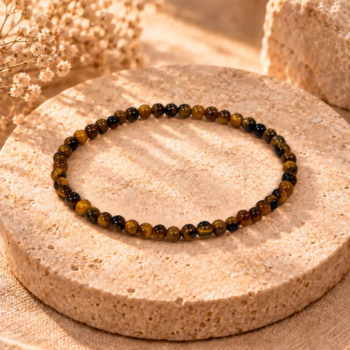 Tiger’s Eye 4mm round golden brown crystal bead unisex stretch bracelet