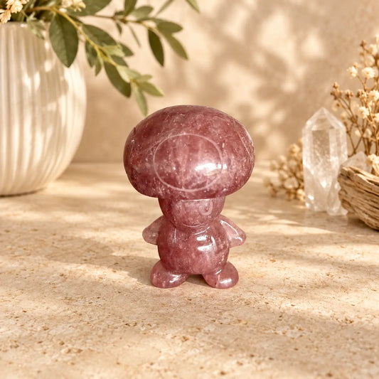 Toad-inspired Strawberry Quartz crystal carving for joy, love and collectible décor