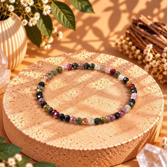 Tourmaline 4mm faceted crystal bead bracelet