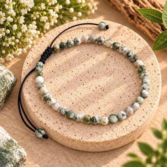 Tree Agate Unisex Adjustable Crystal Bracelet 4mm – Grounding, Abundance & Emotional Balance