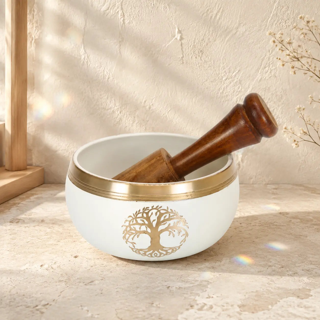 Tree of Life White & Gold Singing Bowl – 10cm
