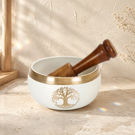 Tree of Life White & Gold Singing Bowl – 10cm