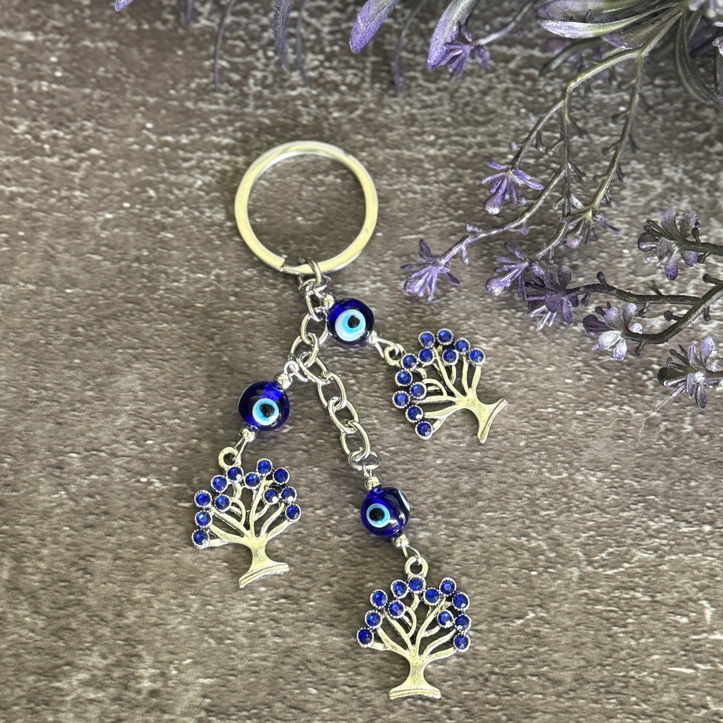 Tree of Life Evil Eye keychain sacred talisman for spiritual protection, emotional healing, and energy balance