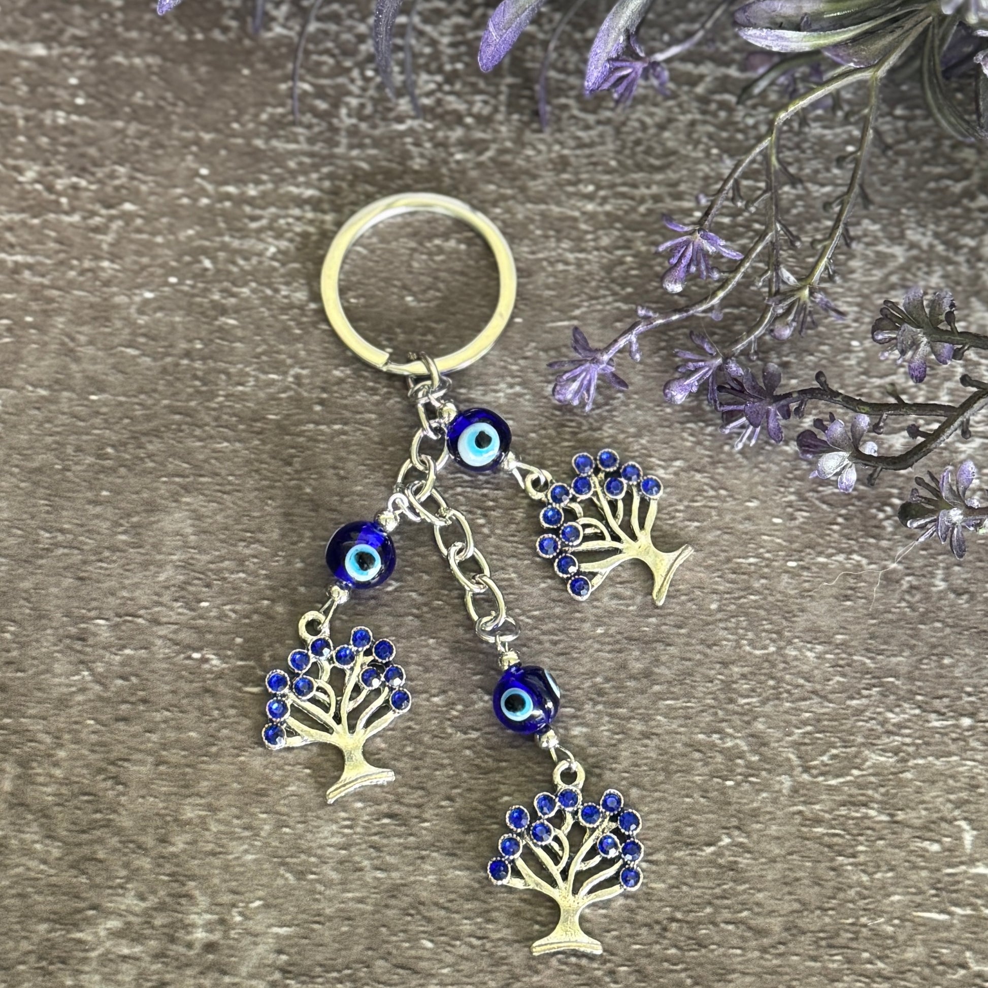 Tree of Life Evil Eye keychain sacred talisman for spiritual protection, emotional healing, and energy balance