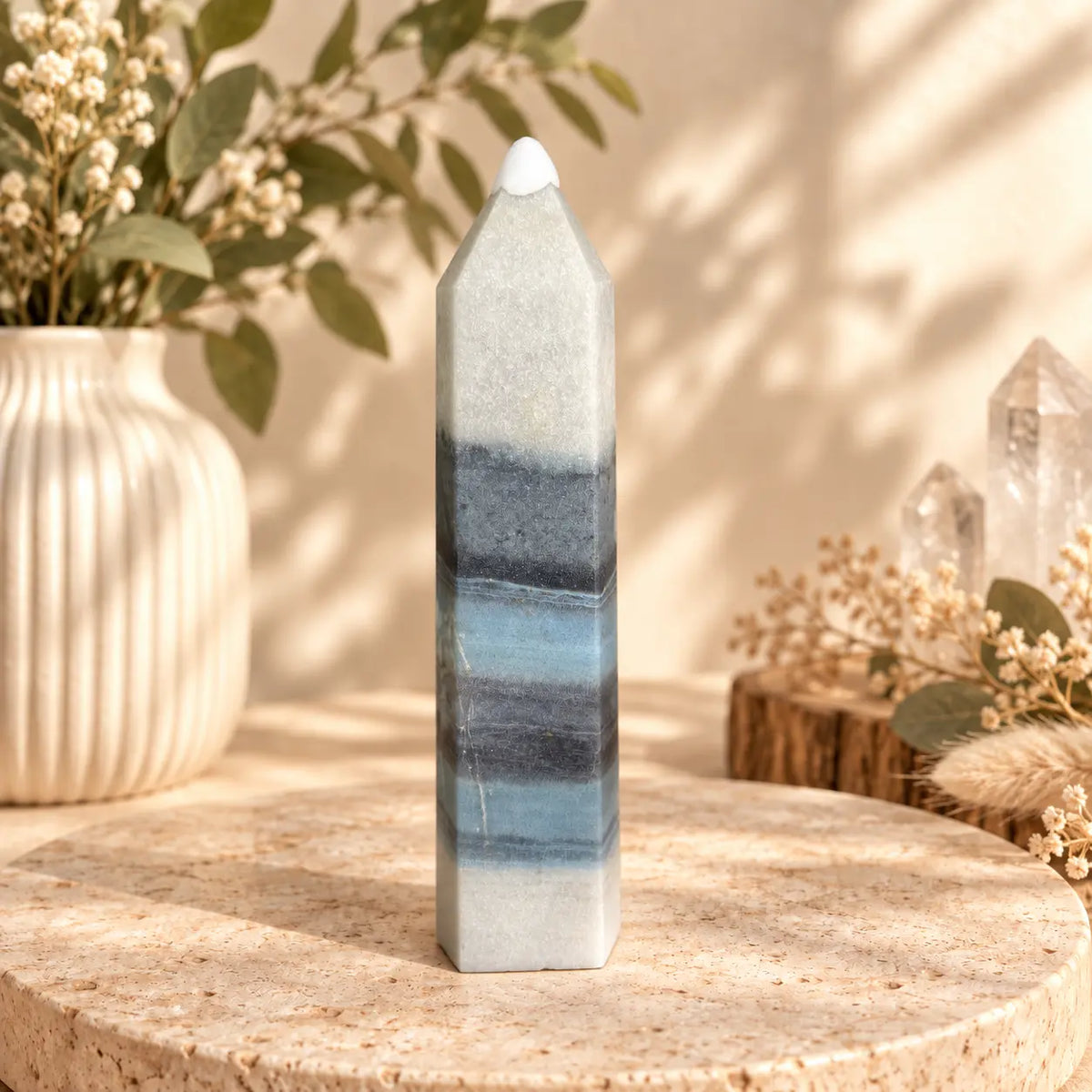 Trolleite crystal tower 408g, 17cm tall, exact photographed piece with protective tip cover.