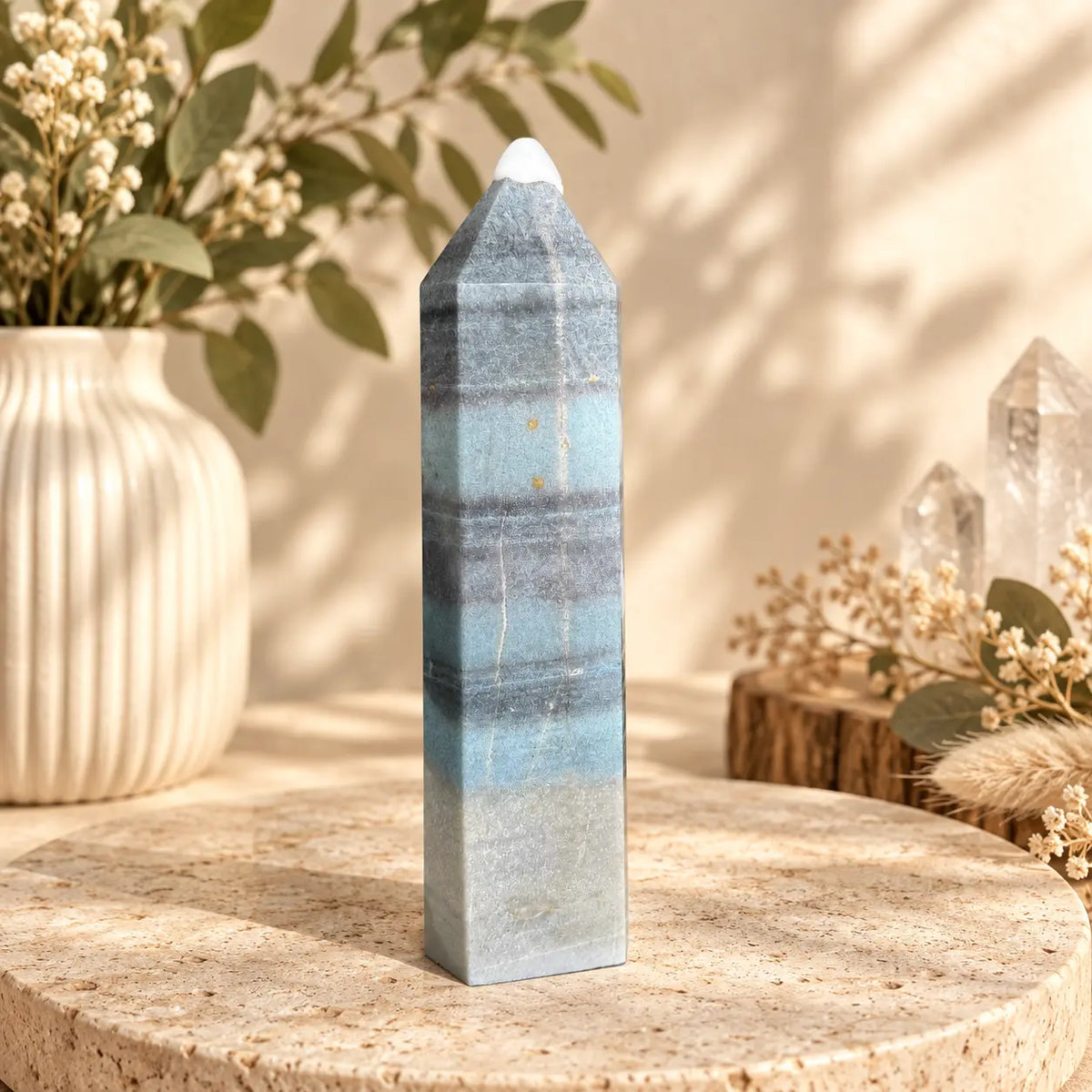Trolleite crystal tower 464g, 16.5cm tall, exact photographed piece with protective tip cover.
