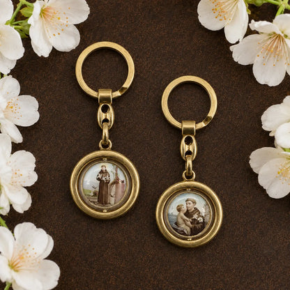 Saint Anthony & Saint Francis Keyring – Double-Sided Devotional Keepsake