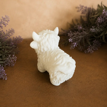 White Jade Highland Cow crystal carving with smooth pale tones and hand-carved details