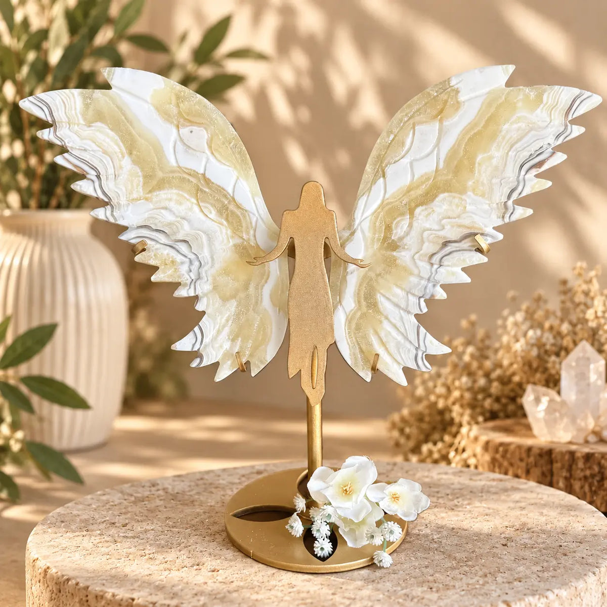 White and Orange Calcite crystal wings for creativity, clarity and joyful energy