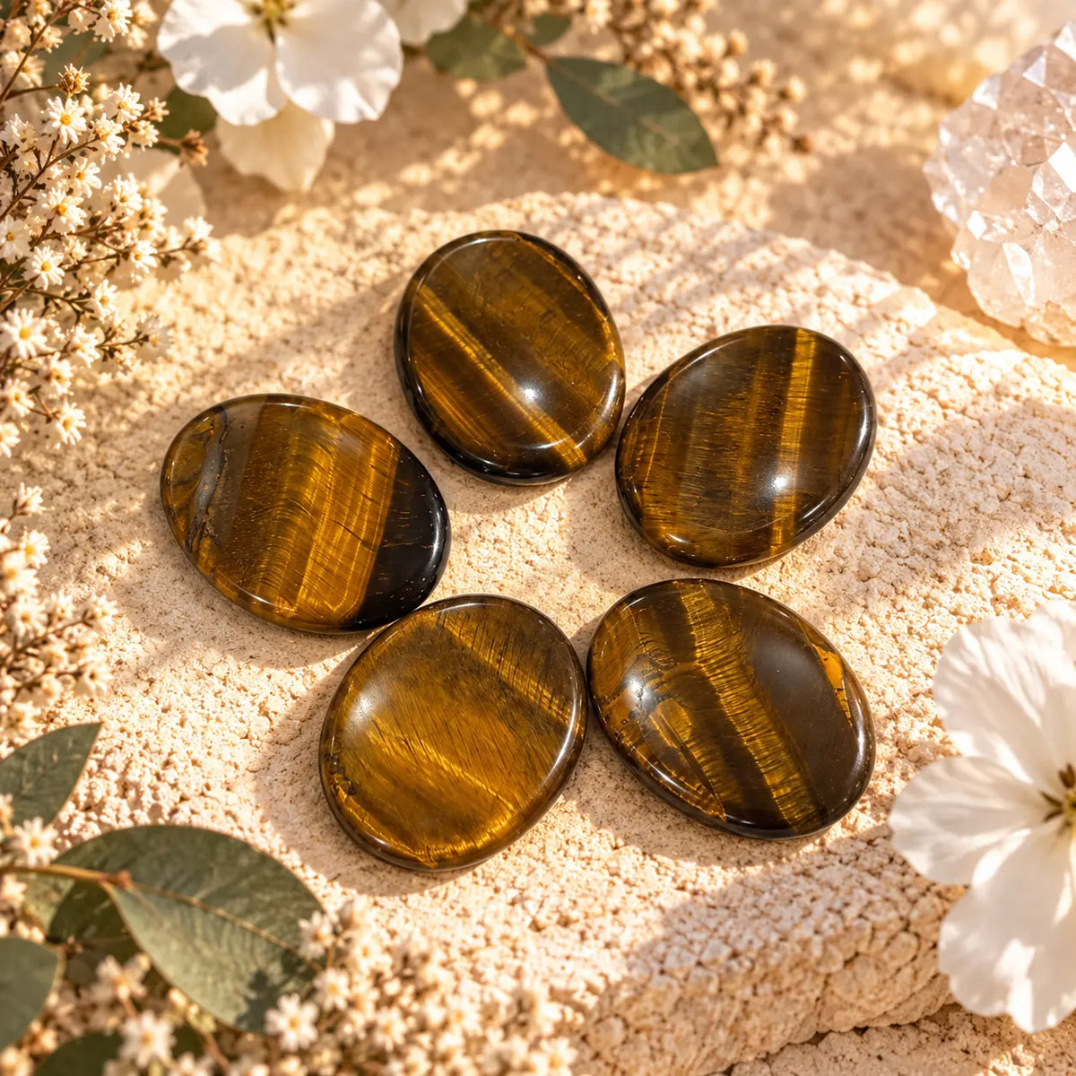 Yellow Tiger’s Eye thumbstone worry stone approx. 4.5 × 3.5 cm