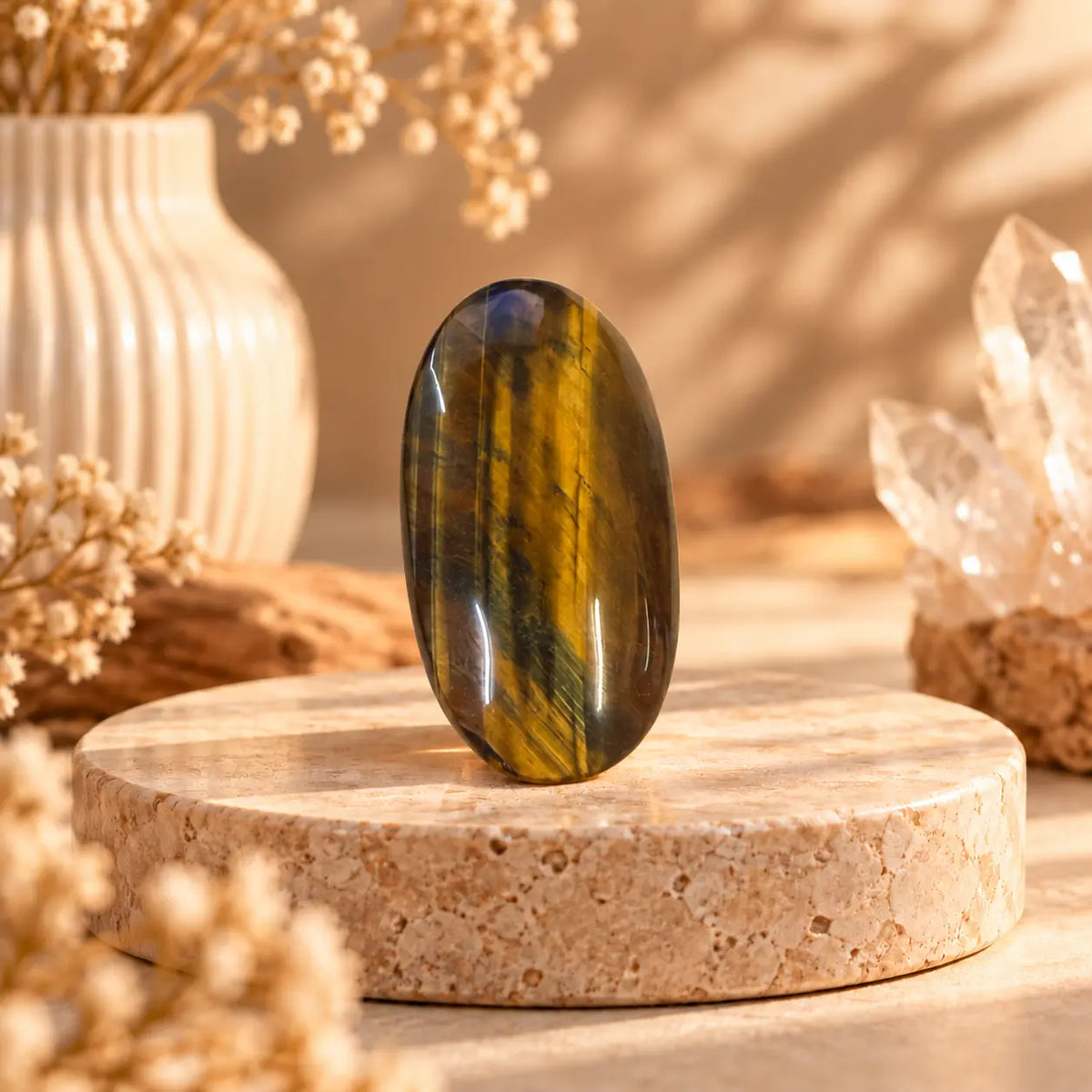 Yellow Tiger’s Eye Palm Stone – Confidence, Protection & Grounding