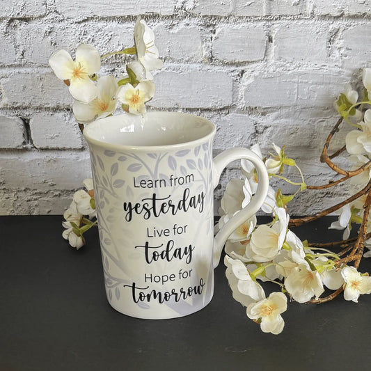 yesterday today tomorrow mug inspirational quote mindfulness positivity spiritual gift ceramic mug
