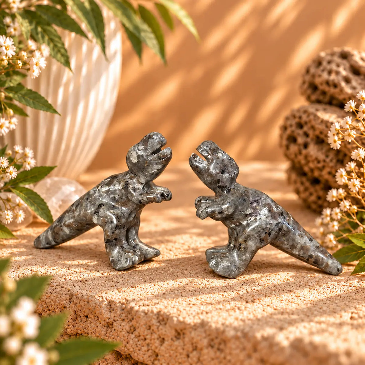 Yooperlite T-Rex dinosaur carving in natural light