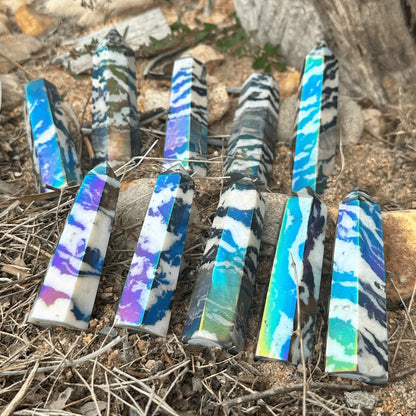 Zebra Jasper electroplated tower crystal grounding protection manifestation healing crystal tower