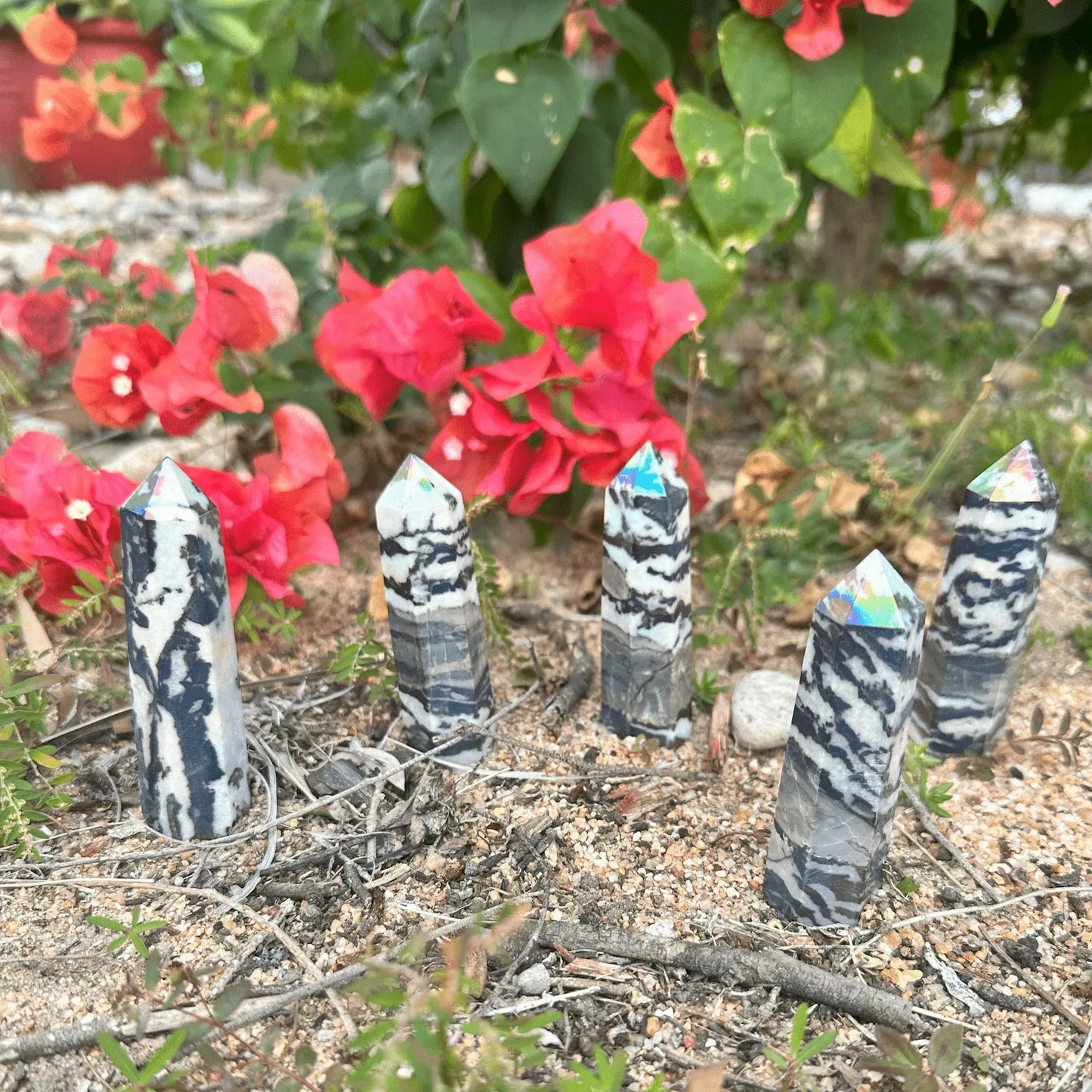 Zebra Jasper electroplated tower crystal grounding protection manifestation healing crystal tower