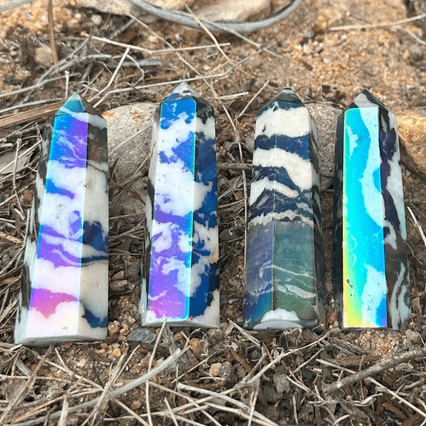 Zebra Jasper electroplated tower crystal grounding protection manifestation healing crystal tower