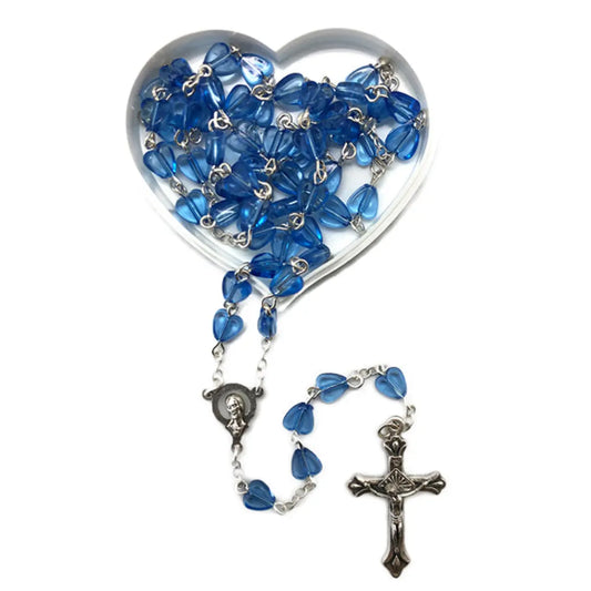 Blue Heart Rosary Beads with Case – Christian Prayer Beads