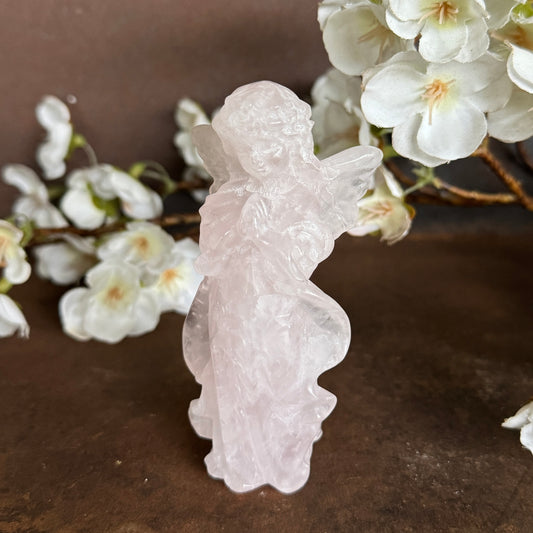 rose quartz crystal angel praying 10cm spiritual healing crystal angel for love, emotional healing, peace, compassion and heart chakra balance